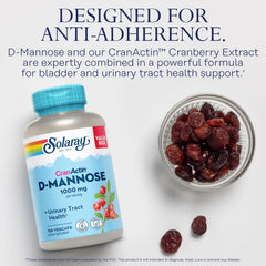 D-Mannose and CranActin Cranberry capsules shown in a bowl