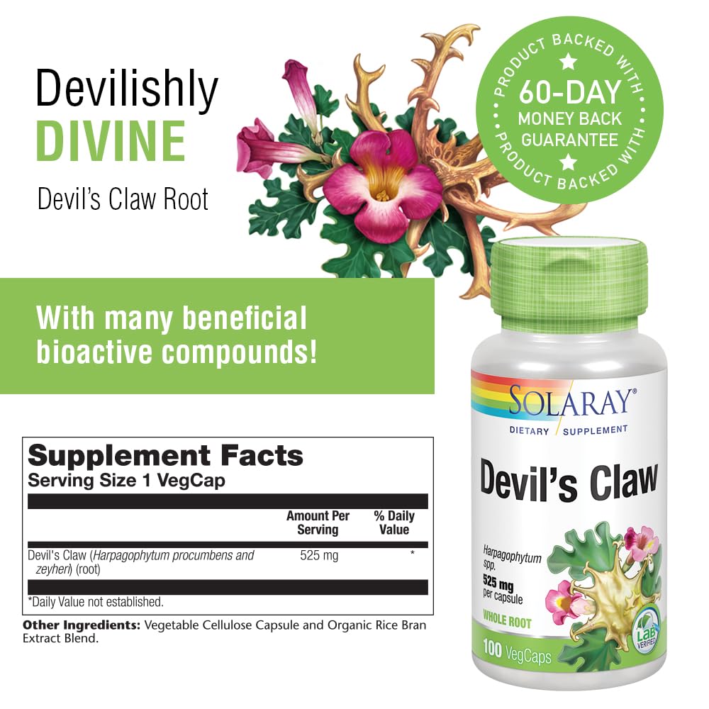Front label of SOLARAY Devils Claw 525mg bottle