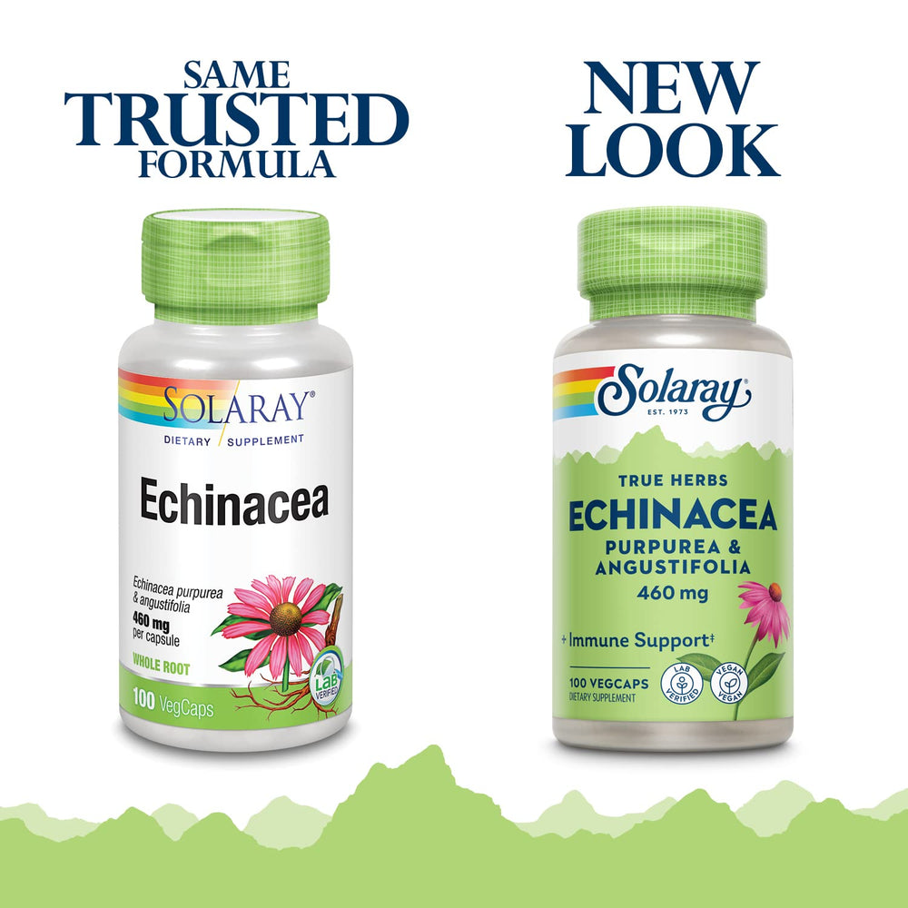 SOLARAY Echinacea Angustifolia & Purpurea Root Veg Cap bottle side label 460mg 100 count