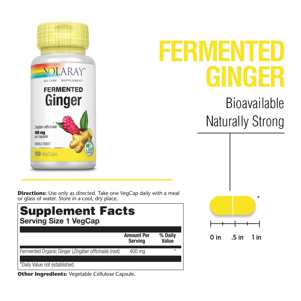 Label close-up: SOLARAY Fermented Ginger Root 400mg - 100 VegCaps