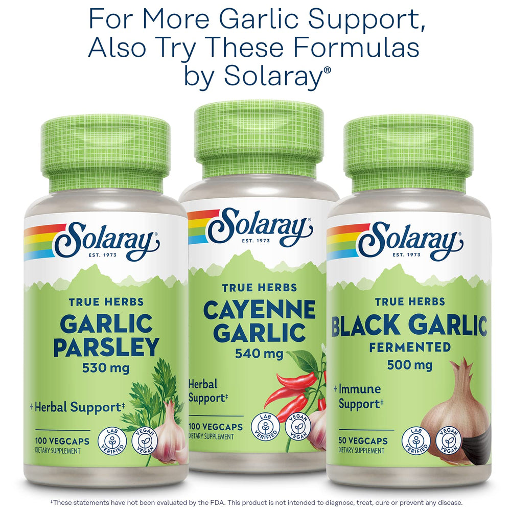 60-day money-back guarantee badge on SOLARAY garlic bottle