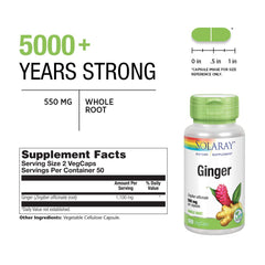Whole ginger root and label highlighting 1100mg