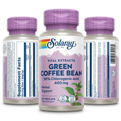 Close-up of SOLARAY Green Coffee Bean Extract label on a bottle
