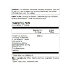 Close-up of SOLARAY Green Tea Leaf Extract 500mg Veg Cap label