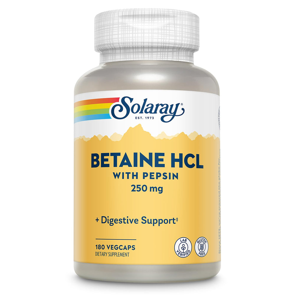 Solaray HCl with Pepsin 250 mg bottle and capsules
