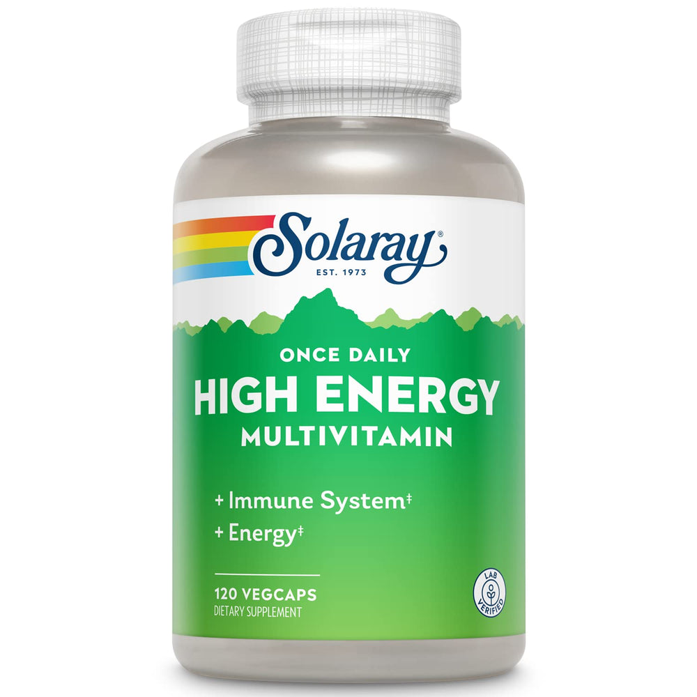 SOLARAY High Energy Multivitamin bottle with 120 vegetarian capsules, iron-free