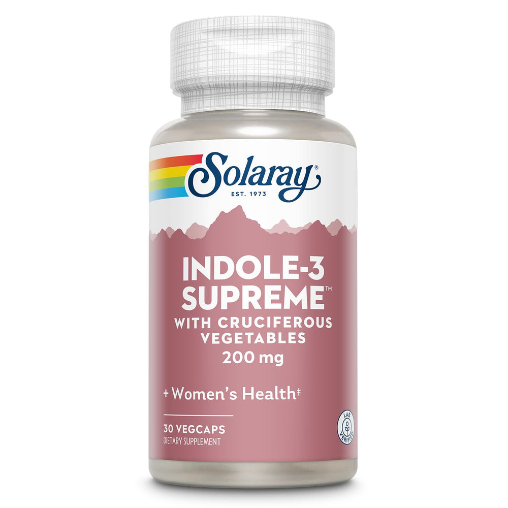 SOLARAY Indole-3 Supreme bottle front view with cruciferous vegetables label