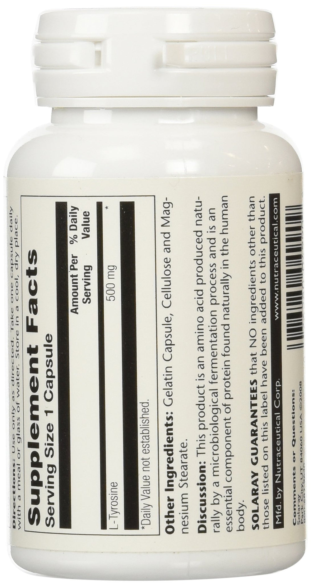 Solaray L-Tyrosine 500 mg Veg Cap capsules in bottle