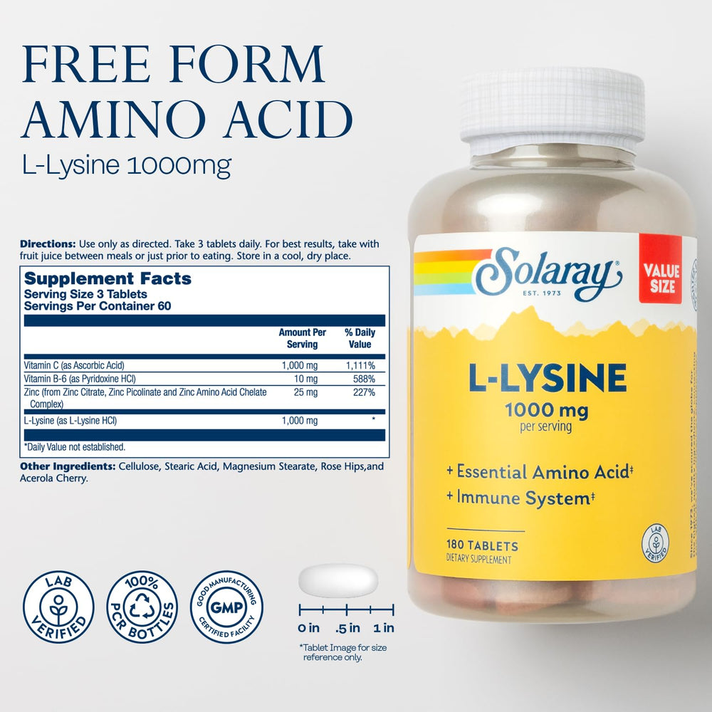 Solaray L-Lysine 1000 mg bottle side view