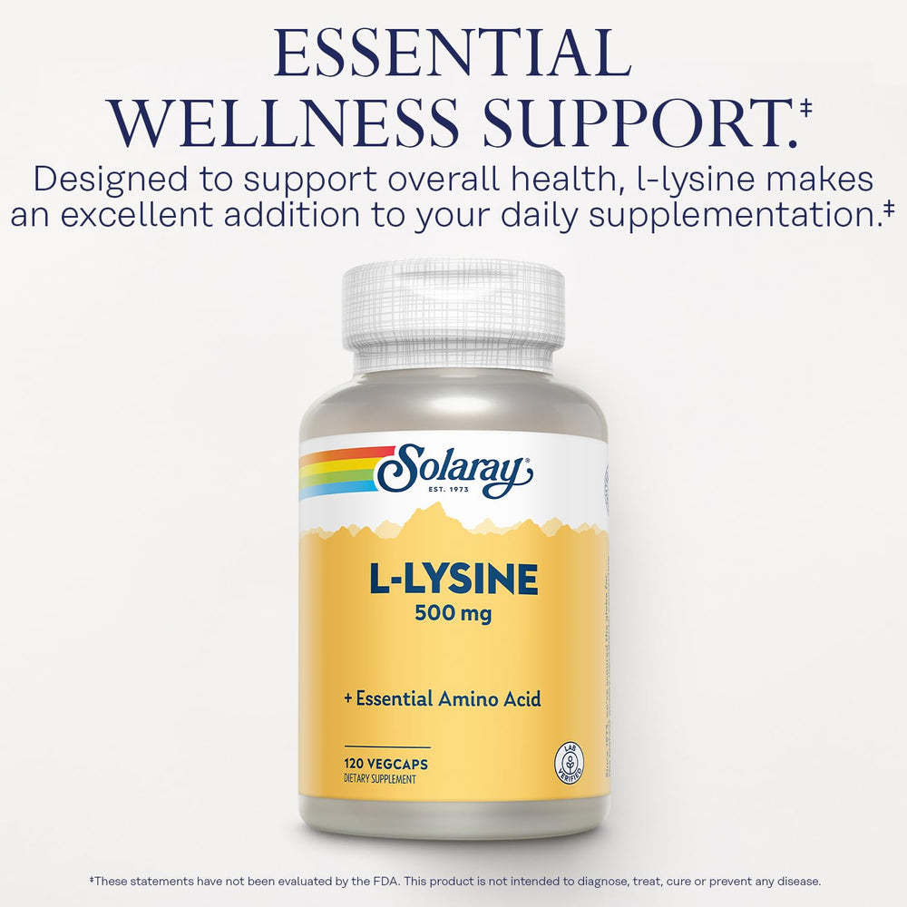 Label showing L Lysine 500 mg essential amino acid
