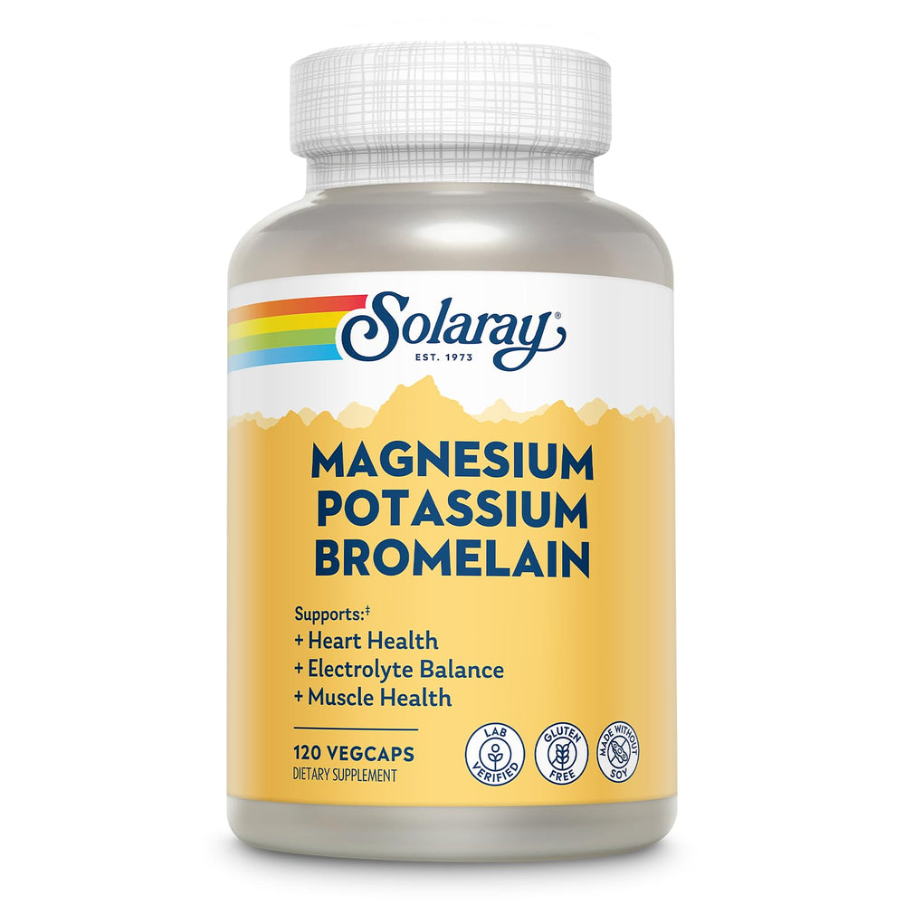 Solaray Magnesium Potassium Asporotates with Bromelain bottle and 120 vegan capsules