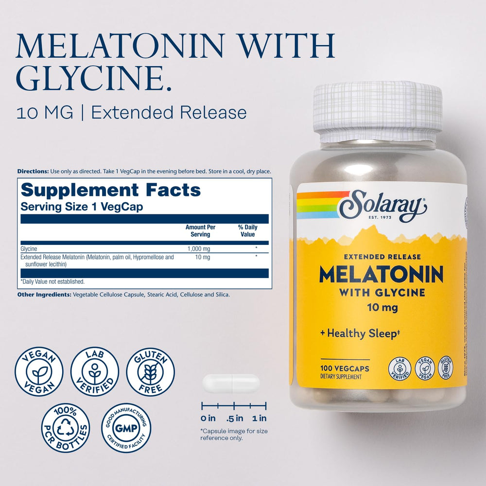 Close-up of SOLARAY Melatonin 10 mg extended-release capsules