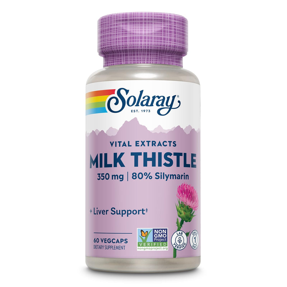 SOLARAY Milk Thistle Seed Extract bottle with 350 mg extract and 80% silymarin