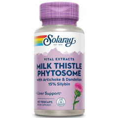 SOLARAY Milk Thistle Phytosome with Artichoke, Dandelion and Ginger bottle and capsules