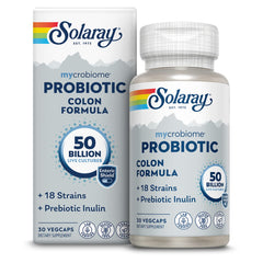 SOLARAY Mycrobiome Probiotic Colon Formula bottle and capsules