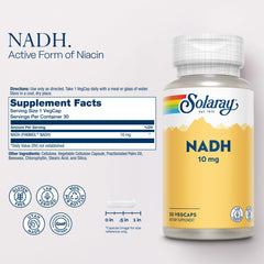 Close-up of SOLARAY NADH 10 mg VegCap bottle