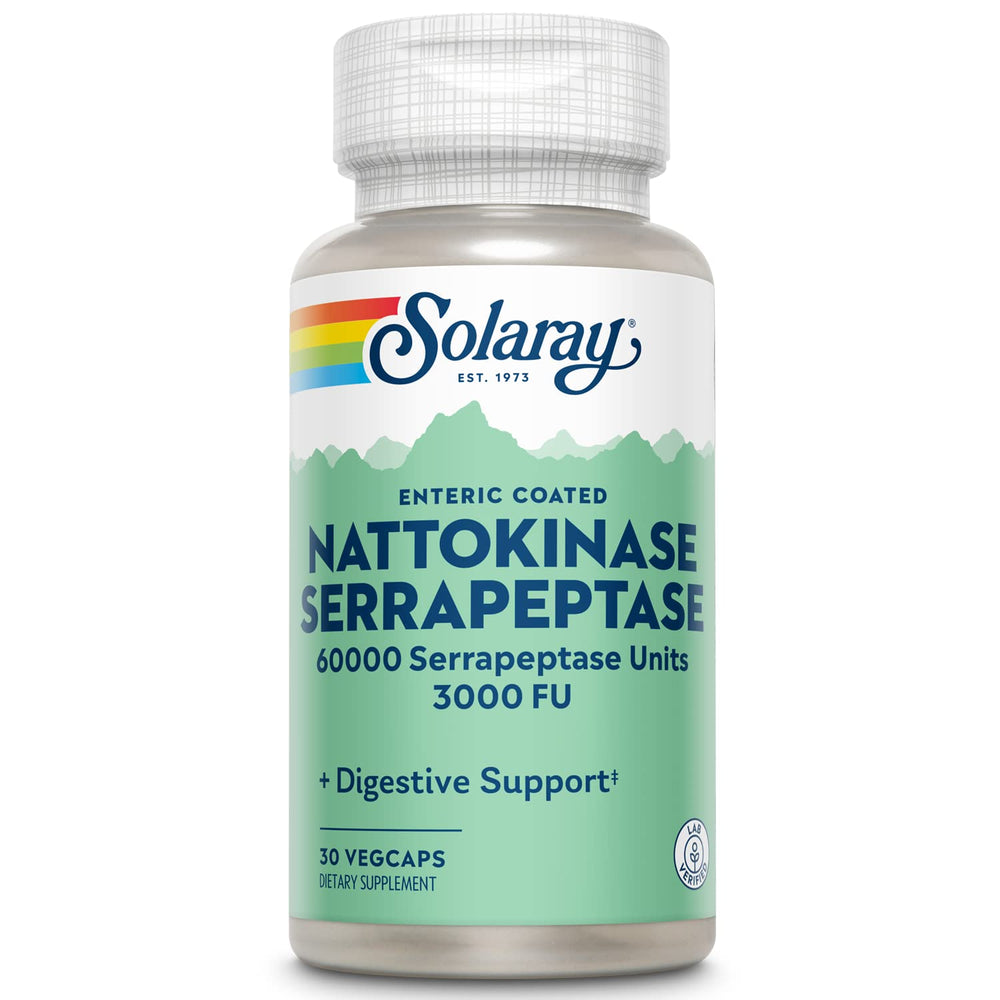 SOLARAY Nattokinase Serrapeptase enteric-coated bottle with 3000 FU and 30 servings