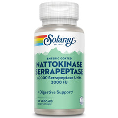 SOLARAY Nattokinase Serrapeptase enteric-coated bottle with 3000 FU and 30 servings