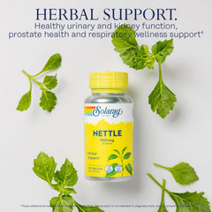Close-up of product label showing nettle 900 mg
