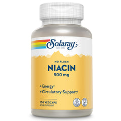 SOLARAY No Flush Niacin 500mg VegCaps bottle – 60 servings