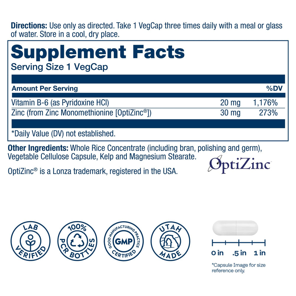 OptiZinc 30mg zinc capsules with Vitamin B6