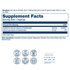 Pantothenic acid 500mg VegCap bottle with label close-up