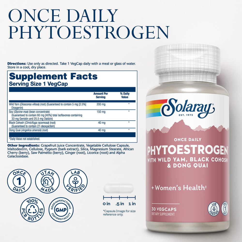 SOLARAY Once Daily Phytoestrogen bottle back with supplement facts