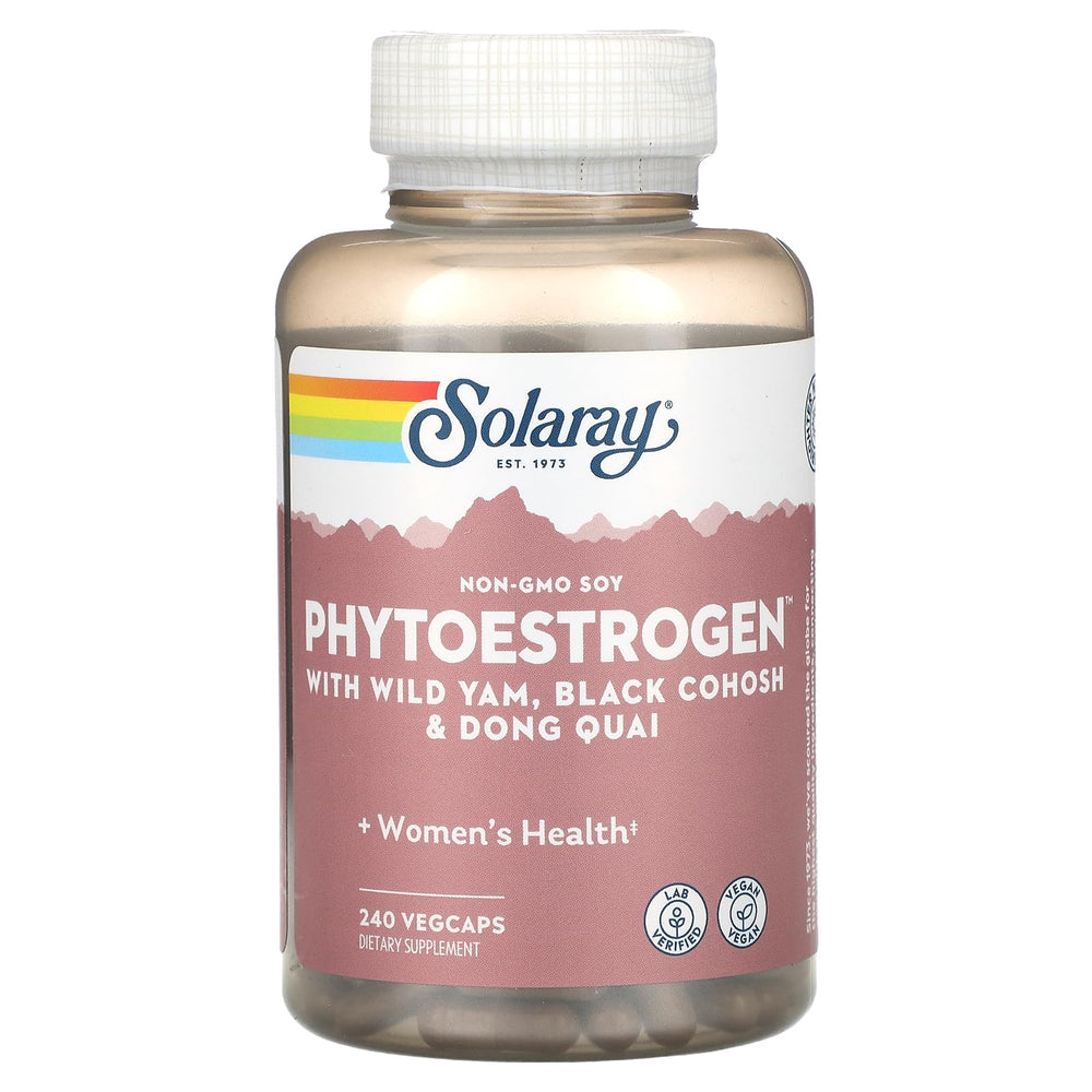 Solaray Phytoestrogen Supplement bottle and label, 240 count