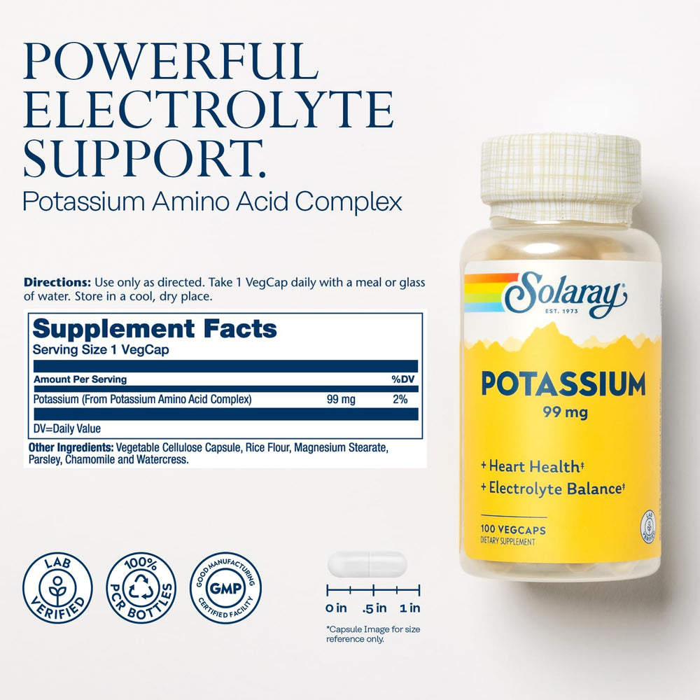 Solaray Potassium 99 mg bottle – back panel with nutrition facts