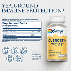 Back label with nutrition facts for SOLARAY Quercetin with Bromelain and Vitamin C