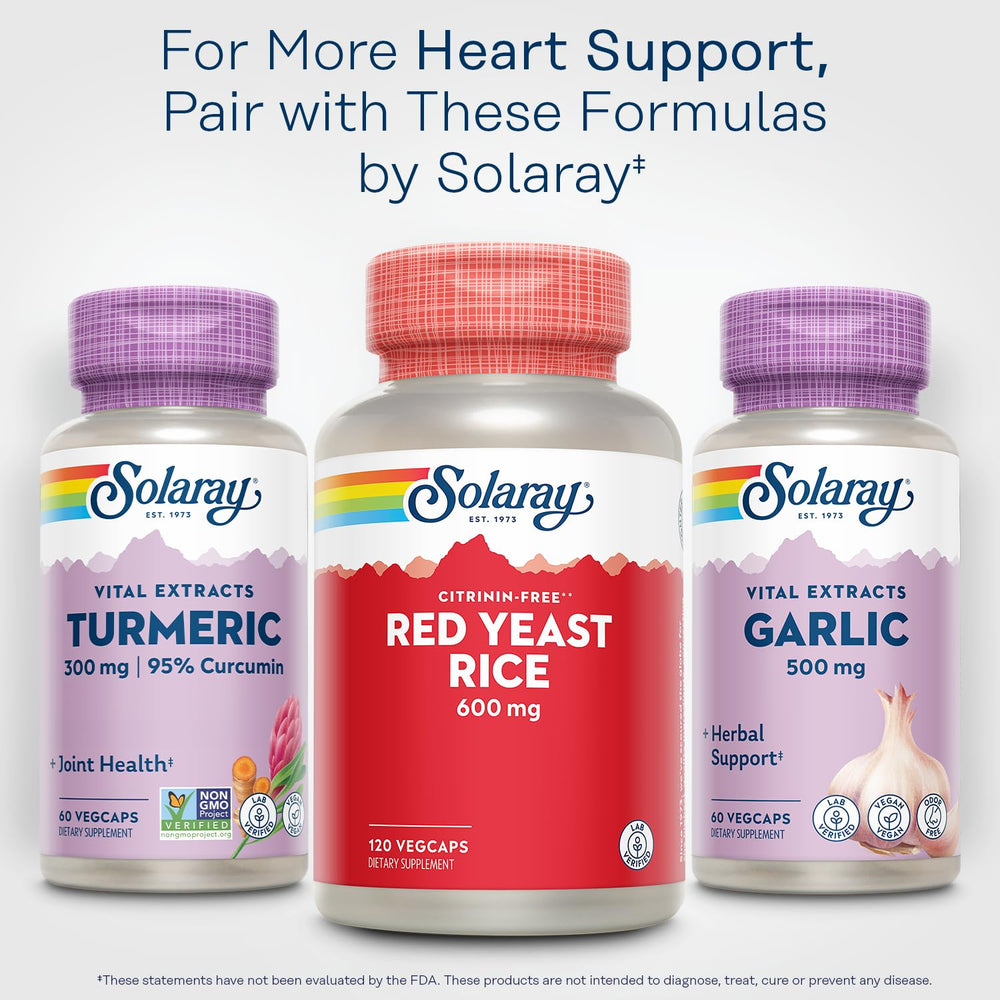 Packaging of Solaray Red Yeast Rice 120 vegan capsules