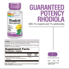 SOLARAY Rhodiola Root Extract bottle back label showing ingredients