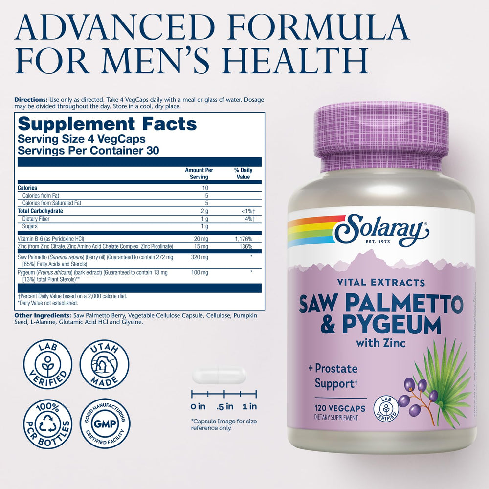 Close-up of Saw Palmetto label showing 320 mg content
