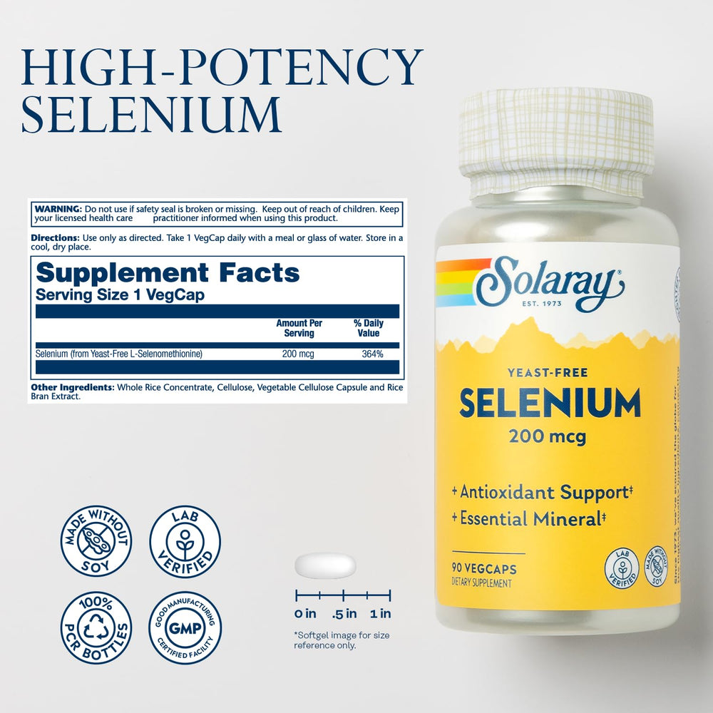 Close-up of Selenium 200 mcg label