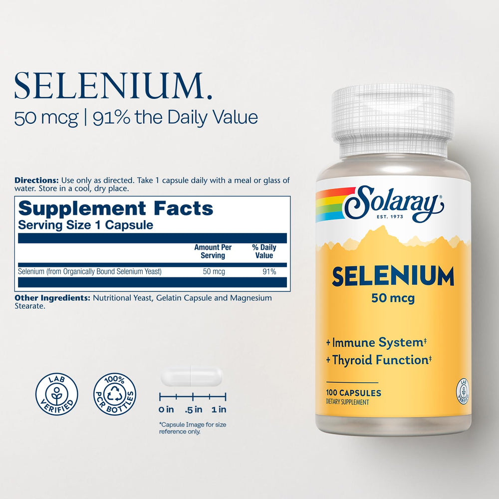 Close-up of Selenium 50 mcg capsule