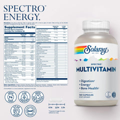 Close-up of SOLARAY Spectro Multivitamin Iron Free label showing 60 servings