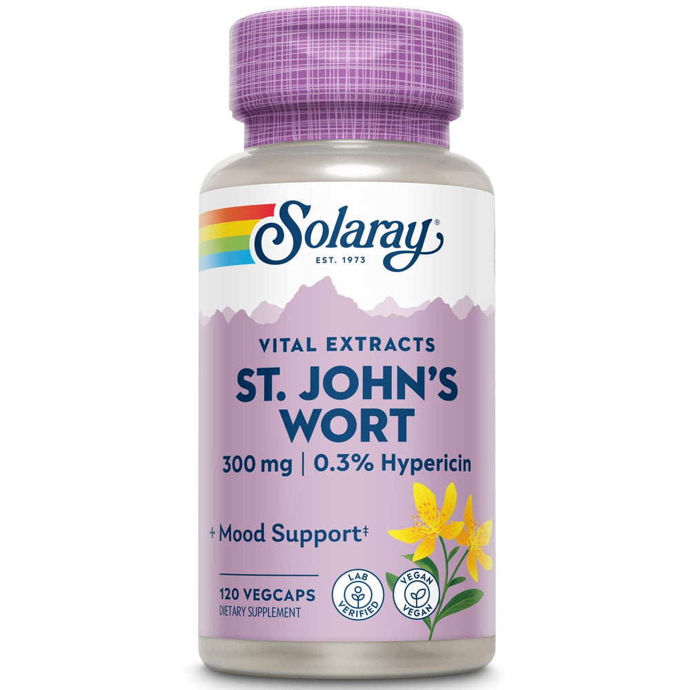Bottle label for Solaray St. John's Wort Aerial Extract 300 mg