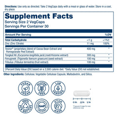 SOLARAY Testosterone Support bottle label detailing Tesnor, zinc and key ingredients.