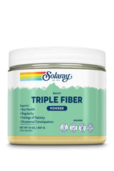 Bottle of SOLARAY Triple Fiber Powder 14 oz on a clean surface.