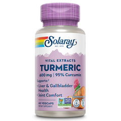 SOLARAY Turmeric 600mg bottle label highlights 95% curcuminoids