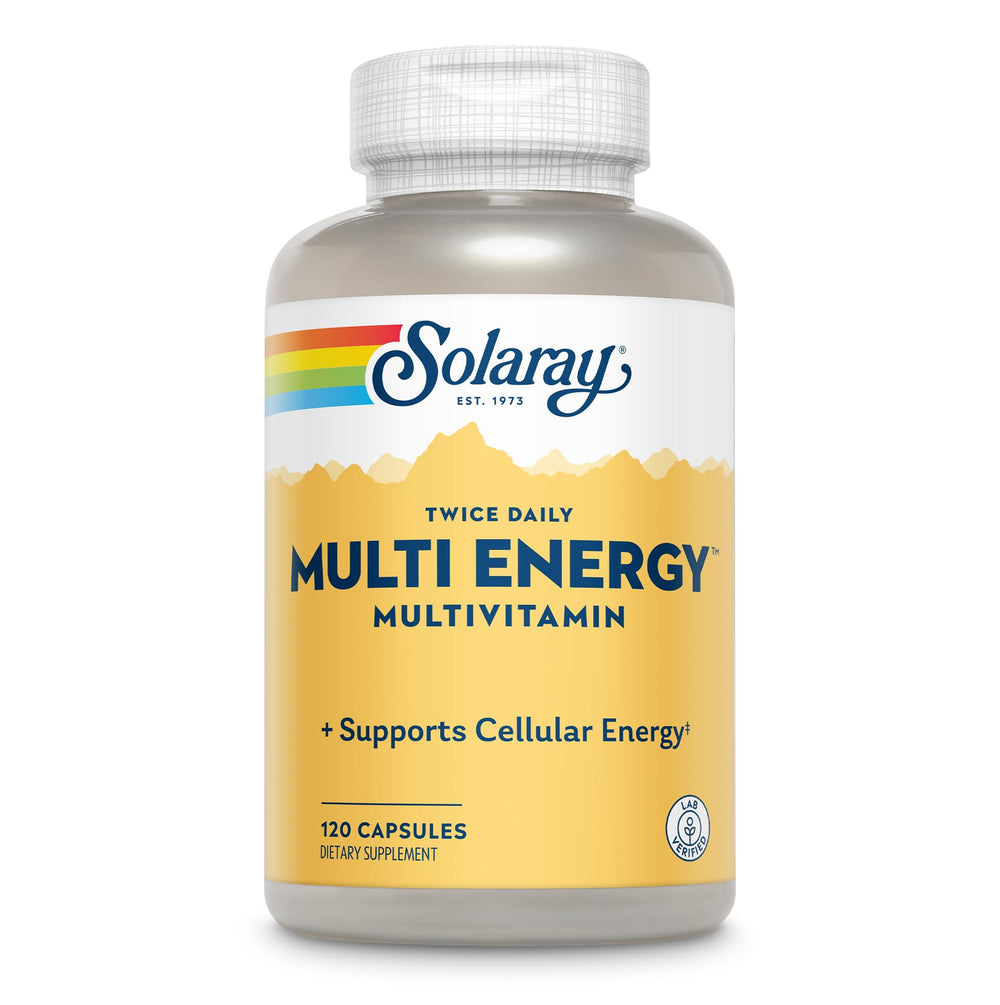 SOLARAY Twice Daily Multi Energy Multivitamin bottle - iron-free, 120 count