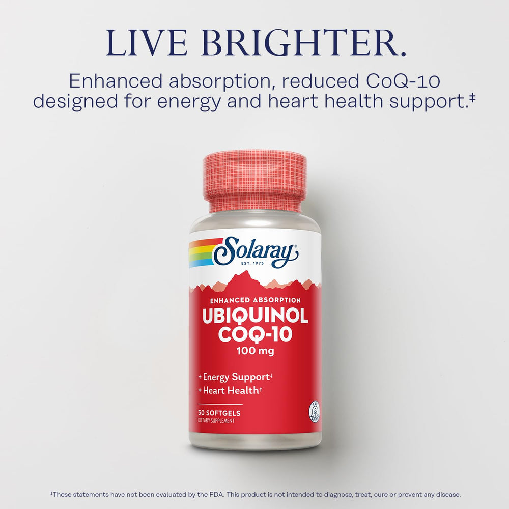 Front label of SOLARAY Ubiquinol CoQ-10 bottle