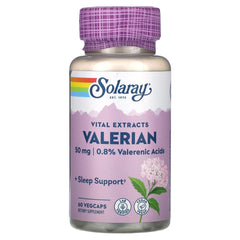 Front view of SOLARAY Valerian Root Extract 50 mg bottle (60 count)