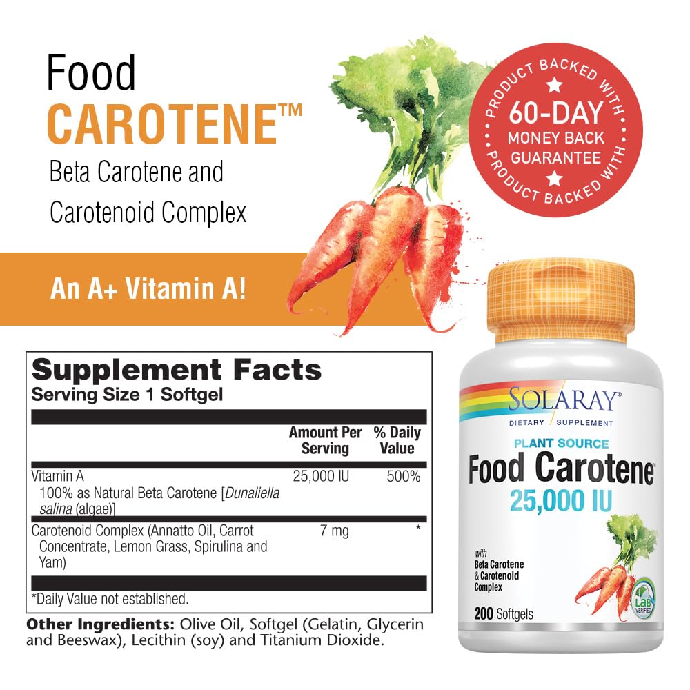 Label showing Beta Carotene, Alpha Carotene, Cryptoxanthin, Zeaxanthin & Lutein