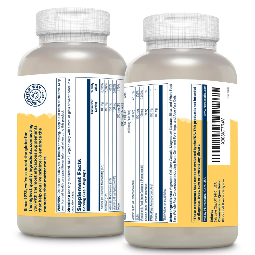 Ingredients panel for Solaray Vitamin B Complex 100 mg