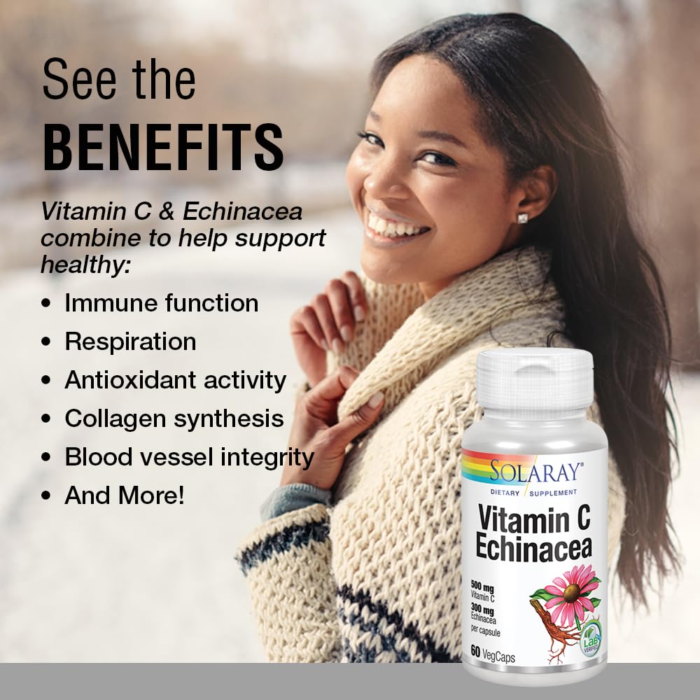 Close-up of SOLARAY Vitamin C & Echinacea Root capsules