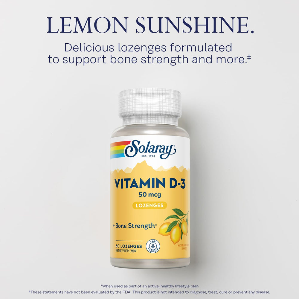 Front packaging of Solaray Vitamin D3 Lozenges Lemon flavor