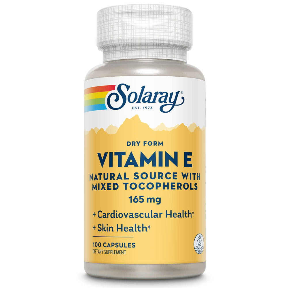 SOLARAY Vitamin E Dry 200 IU bottle with Mixed Tocopherols label