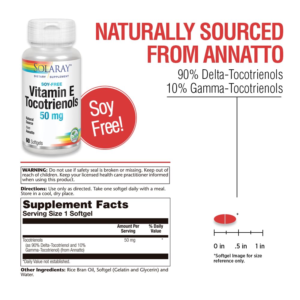 Close-up of SOLARAY Tocotrienols capsules in bottle