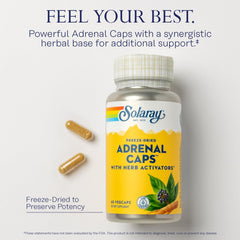 Adrenal Caps capsules and bottle on a clean surface